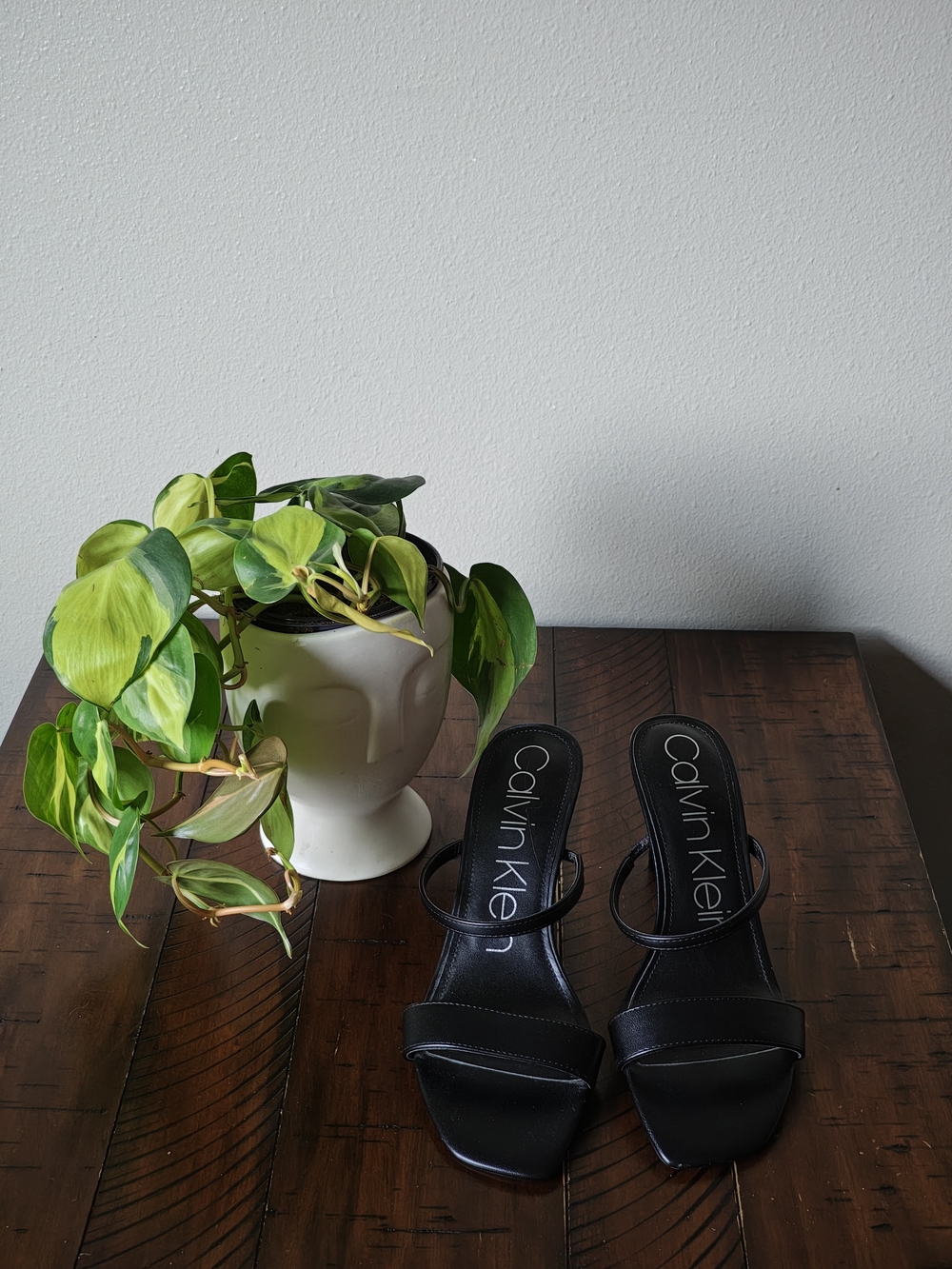 Calvin Klein Black Strappy Square-Toe Heeled Sandals